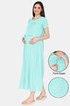 Coucou Maternity Woven Full Length Nightdress With Front Zipper And Discreet Feeding - Green Ash — thumbnail 1